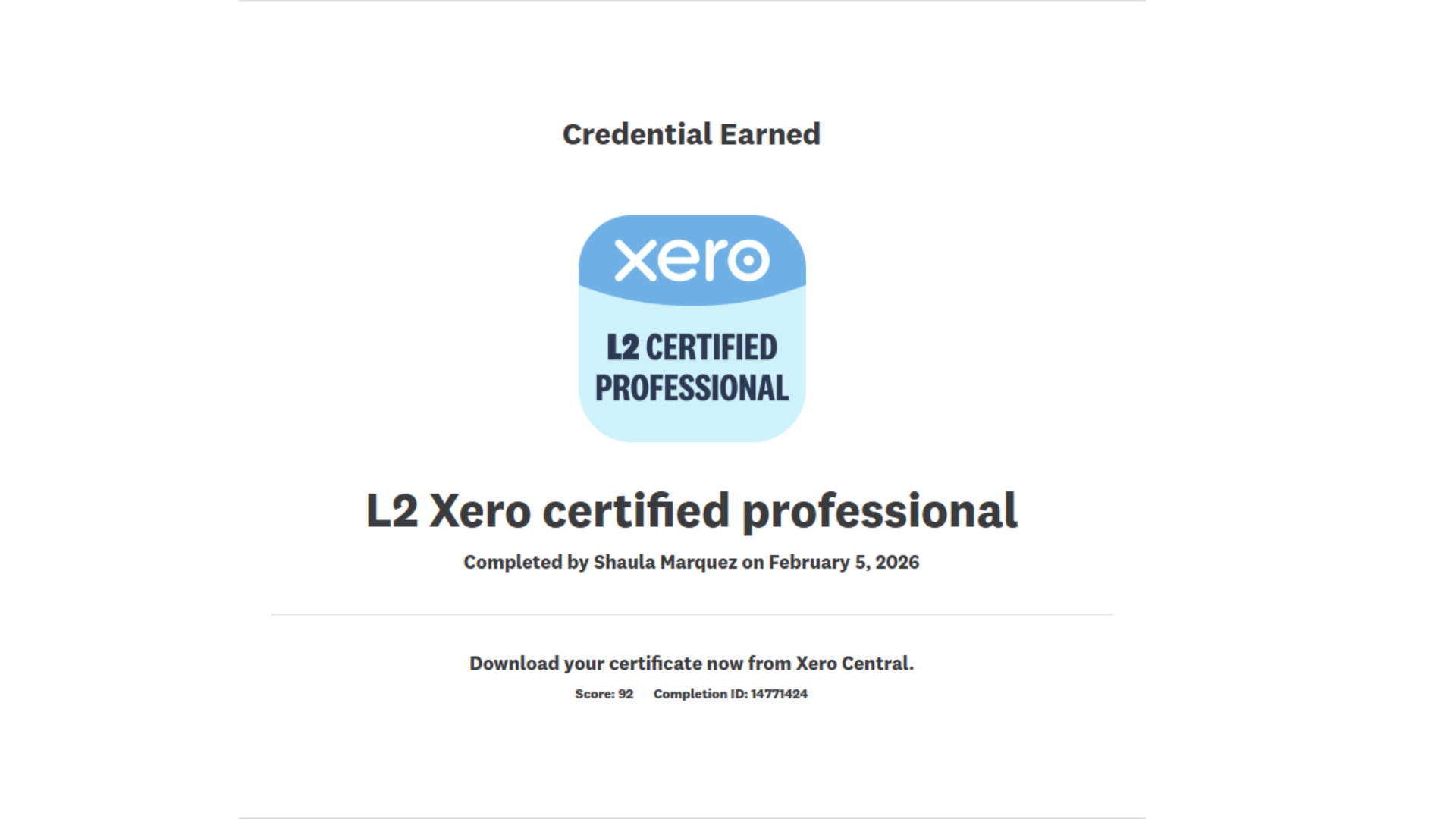 L2 Xero Certified Professional